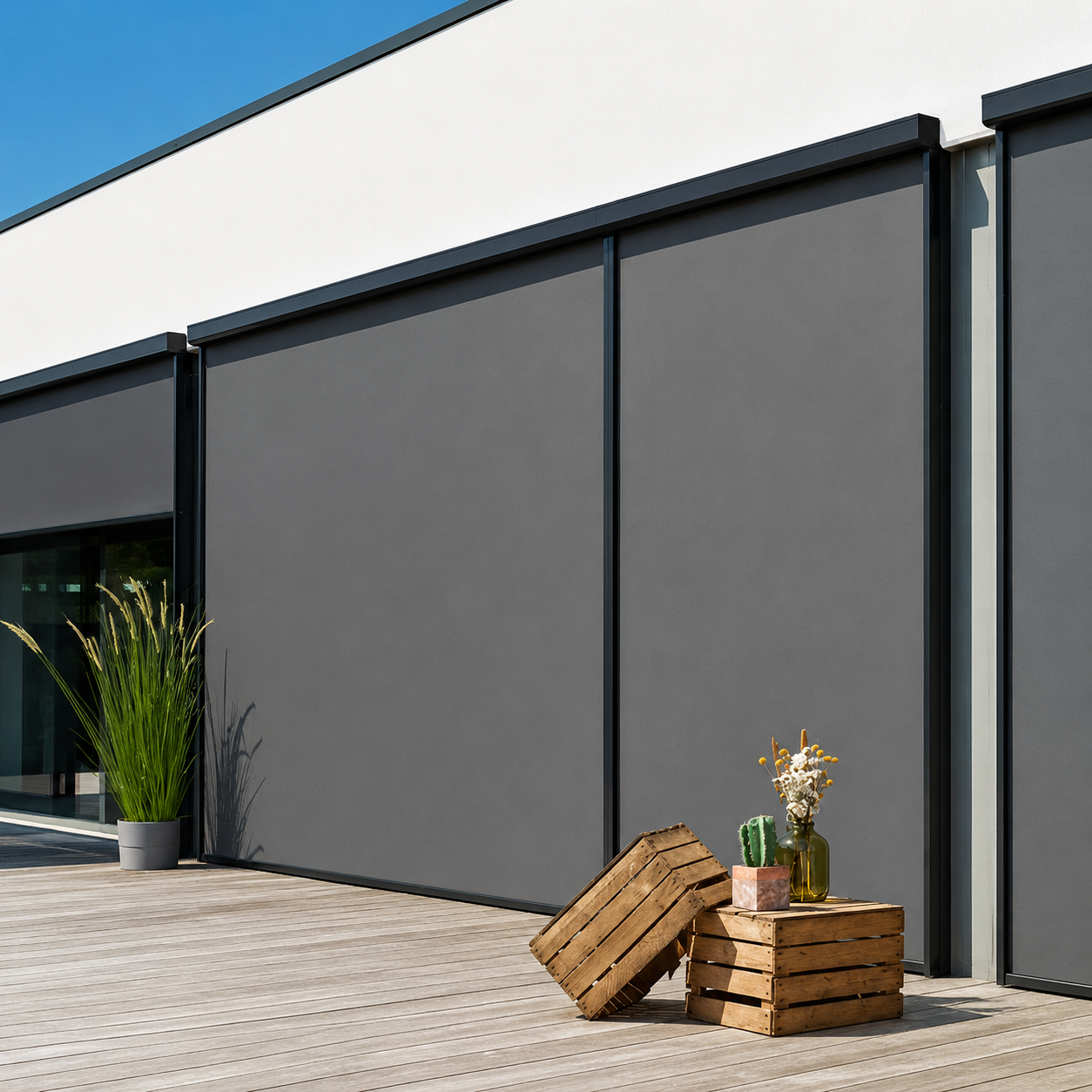 Elektrische screen op een modern terras
